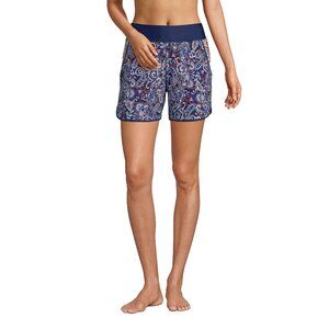 Lands End Women's 5" Quick Dry Swim Shorts with Panty Paisley Navy Blue 10